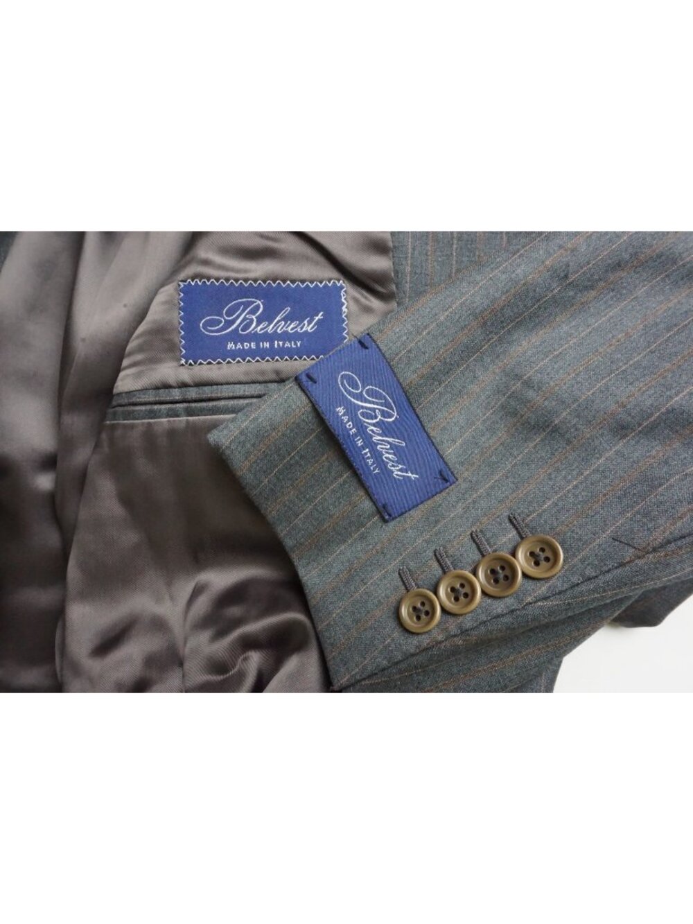 Belvest Gray Brown Striped Wool 2 Pc Suit Jacket Pants Sz 42R US BRAND NEW